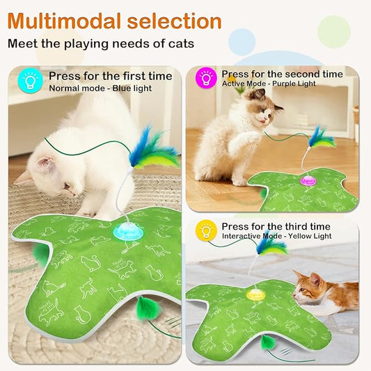 Interactive cat Toys, Indoor cat Hide-and-Seek Toys, Hidden Feather Non-Flipping Doll Cover Design, Cat Toys for Bored Indoor Adult Cats