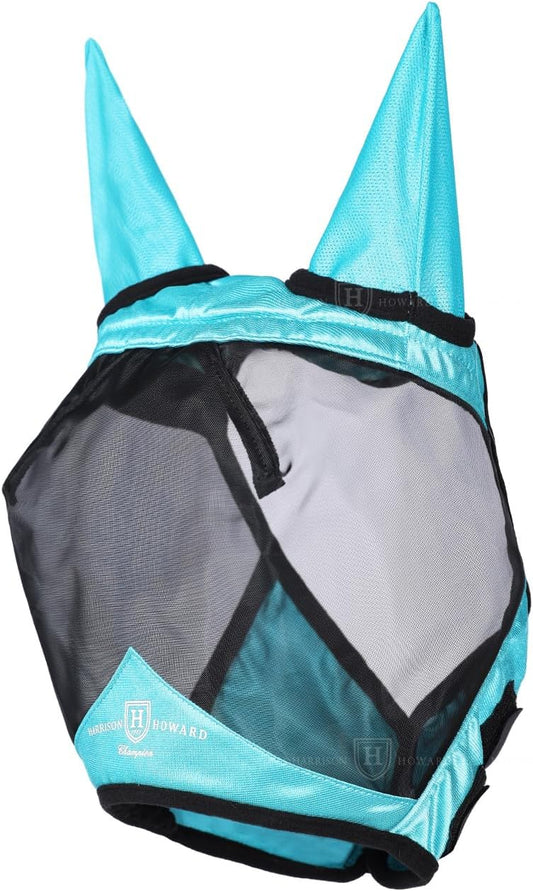Harrison Howard Pro Luminous Horse Half Face Fly Mask Large Eye Space with Ears UV Protection for Horse Teal L