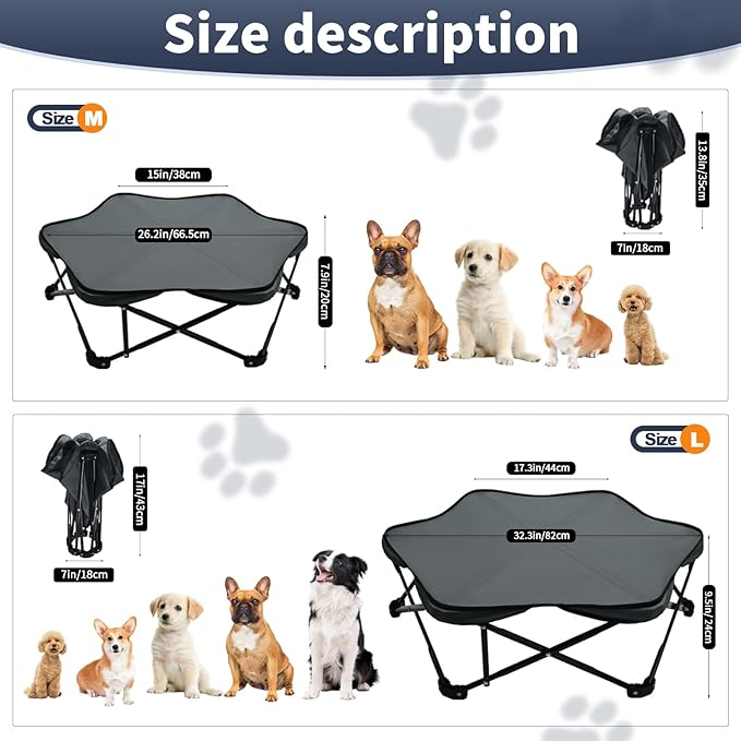 Pozico Hexagonal Elevated Dog Bed, 32" Foldable Pet Cot with Carry Handle, Removable Plush Cushion, Breathable Raised Frame for Medium/Small Dogs – Indoor & Outdoor Use