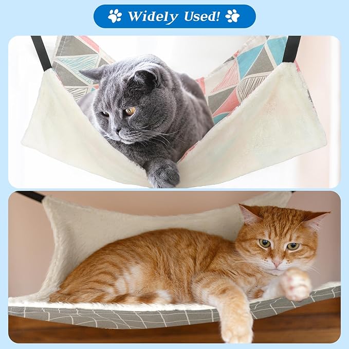 2 Pieces Reversible Cat Hanging Hammock Soft Breathable Pet Cage Hammock with Adjustable Straps and Metal Hooks Double Sided Hanging Bed for Small Dogs Rabbits(Geometry Pattern,M)