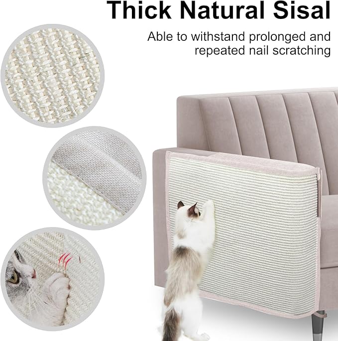 Cat Scratch Sofa Protector,27.6L*19.6Winch Cat Scratch Furniture Protector Pad Couch Arm Sheild with Natural Sisal for Protecting Couch Sofa Chair Furniture（Beige/Right Handed