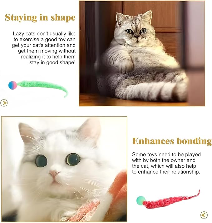 Bouncy Balls for Cats-5 Packs，Fuzzy Worm Cat Worm Toys with Fluorescent Ball，Magic Worm Bouncy Ball with Tail Cat Toy