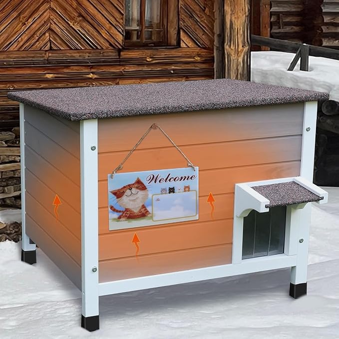 Rockever Outdoor Cat House, 100% Insulated Cat House for Outdoor Cats Weatherproof Feral cat House for All-Round Foam Layers Filling (Grey, L)