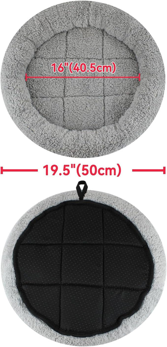 Enjoying Plush Cat Bed Mat Diameter 19.5" Round Pad with Pillow Around for Cats Dogs Relying/Curling Sleep Warm Dog Cushion for Crates, Antiskid Bottom, Large, Gray