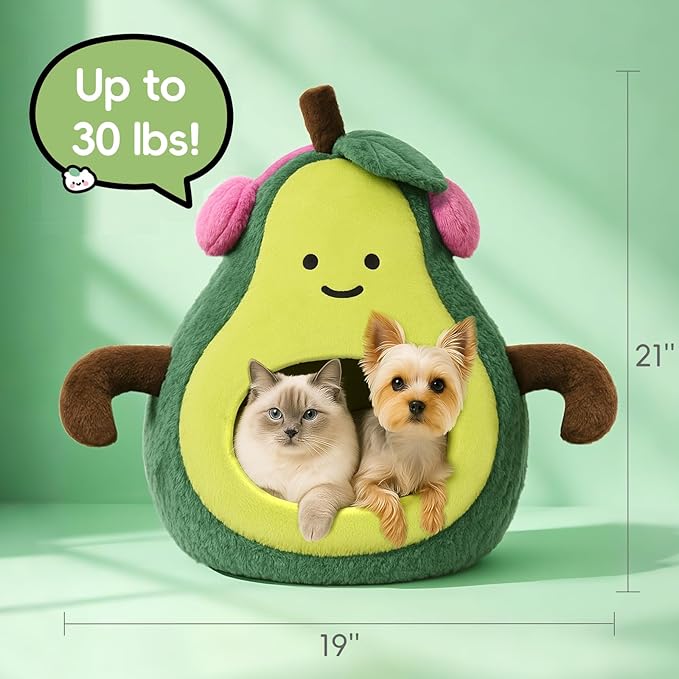 Cute Cat Beds for Indoor Cats, Small Dog Beds, Soft Washable Pet Beds for Kitten and Puppy, Funny Avocado Cat Cave, 19 Inches