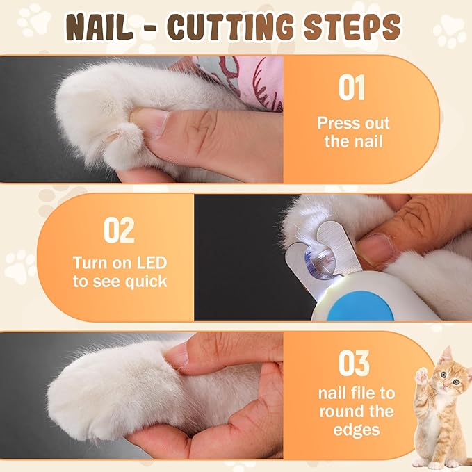 Pets Nail Clippers with Light, Cat Dog Nail Clippers with Built-in Nail File, Sharp Blades, Portable Cat Nail Clipper, Cats Claw Trimmer, Adjustable Claw Clippe for Cats (Style B)