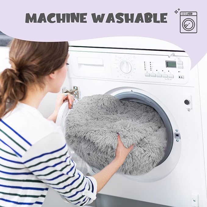 Himax Medium Dog Bed, Round Dog Bed with Blanket Attached, Comfort Fluffy Calming Dogs Beds Washable (20"/26"/35") Deep Grey