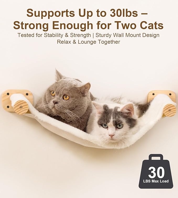 Cat Wall Shelves Set of 4, with 1 Floating Fabric Hammock, 2 Ladders with 4 Steps Each & 1 Flat Shelf – Wall Mounted Bed Furniture & Climber for Large Cats, Indoor Playground