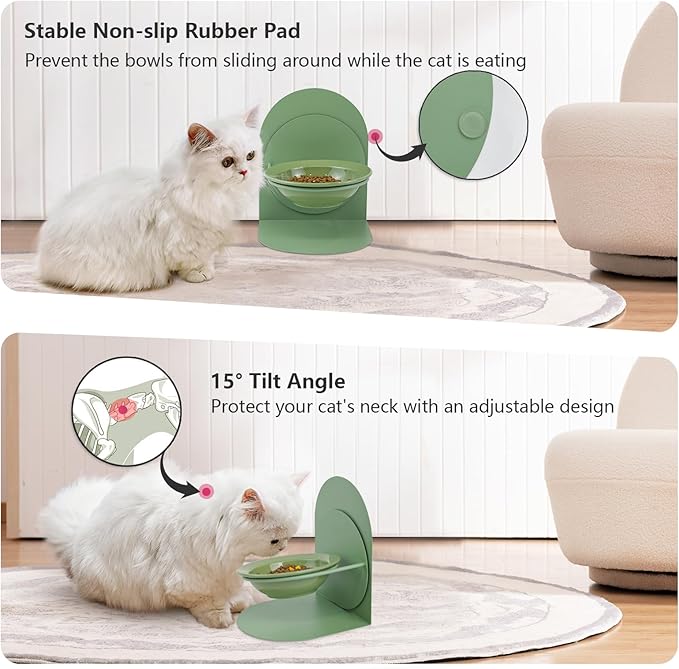 Adjustable Elevated Cat Bowl, Tilted Ceramic Cat Food Bowl with Metal Stand for Indoor Cats, Non-Spill & Non-Slip Raised Pet Feeder