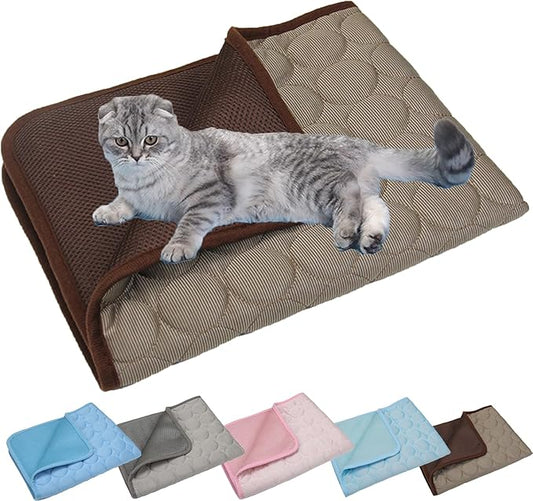 Kittra Cooling Mat for Cats Dogs, 3 Layer System Instant Cool Non Slip Kittra Pad, Washable Cooling Bed for Cats, Protect Your Cat from Silent Heat Danger (Brown,L: 28" x 22")