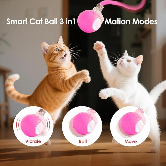 Interactive Cat Toys for Indoor Cats with Birds Chirping and RGB Light - Motion Activated Ball for Bored Adult Cats