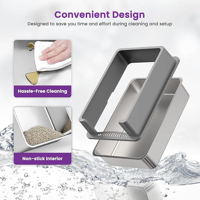 XXXL Stainless Steel Litter Box for Cats, 28''x20''x12'' Extra Large Metal Litter Box with High Sided Lid, for Big Cats, Multi-Cat Household, Non-Sticky & Easy to Clean