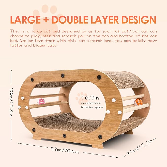 Large Cat Scratcher Bed with Ball Toy - Cat Scratching Cardboard,100% Recycled Paper Cat Scratchers for Indoor Cats and Kitten, Chemical-Free Materials Cat Scratcher Lounge - Cat Scratch Pad