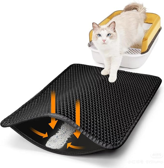 24"x36" Cat Litter Mat, EVA & Fabric Double Layer Design Waterproof Bottom Cat Litter Mat, Anti-slip Litter Box Mat, Easy To Catch Pet Litter, Easier To Clean, Washable, Soft on Paws, Black