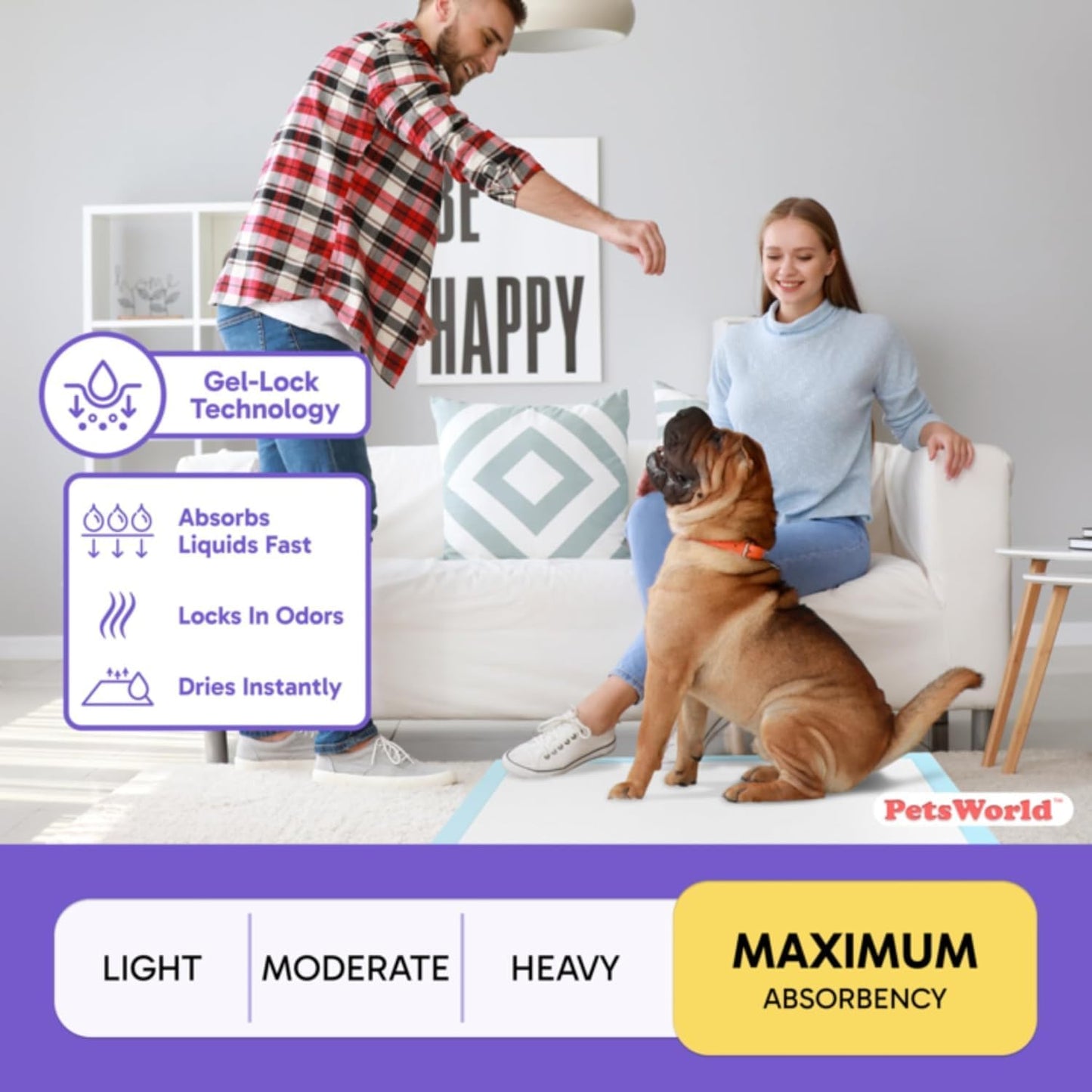 PETSWORLD Giant Dog Potty Pads, Odor-Eliminating, 36" x 36", Ultra Absorbent 5-Layer Leak-Proof Training Pads for Dogs & Cats (36x36, 1800 Count)