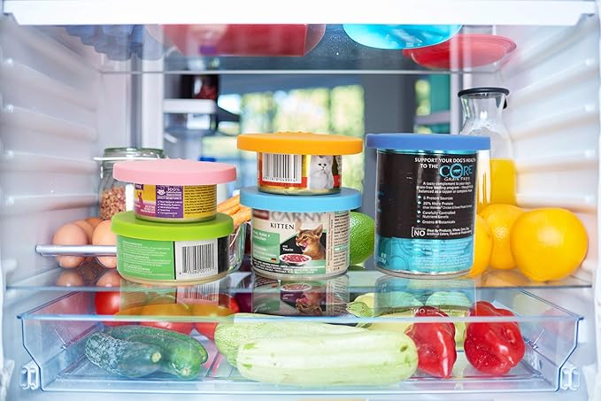 Comtim Pet Food Can Cover Silicone Can Lids for Dog and Cat Food(Universal Size,One fit 3 Standard Size Food Cans),Green and Orange