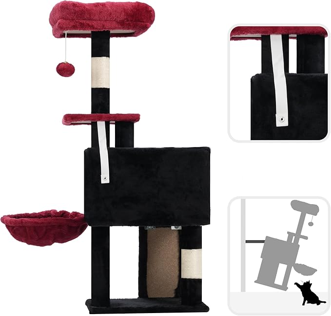 Cat Tree, 41.3" Cat Tower for Indoor Kittens with Scratching Board and Posts, Multi-Level Cozy Cat Condo with 2 Perches, Hammock, Balls, Black and Red GCT005SBR