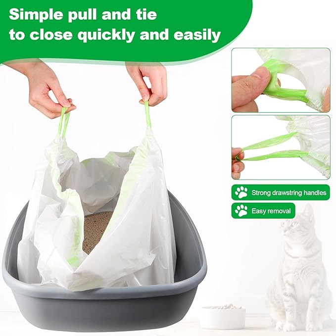 100 Pack Litter Box Liners Large - Extra Thick Jumbo Cat Litter Bags, 36"x19" Drawstring Large Cat Litter Liners for Litter Boxes, Easy Clean Up Kitty Litter Liner XL