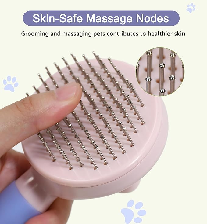 Pet Self-Cleaning Slicker Brush for Dogs & Cats, Deshedding Grooming Comb, Removes Loose Undercoat Hair & Mats, Skin-Friendly Massaging Tool for Long/Short Fur, Large & Small Breeds (Purple)