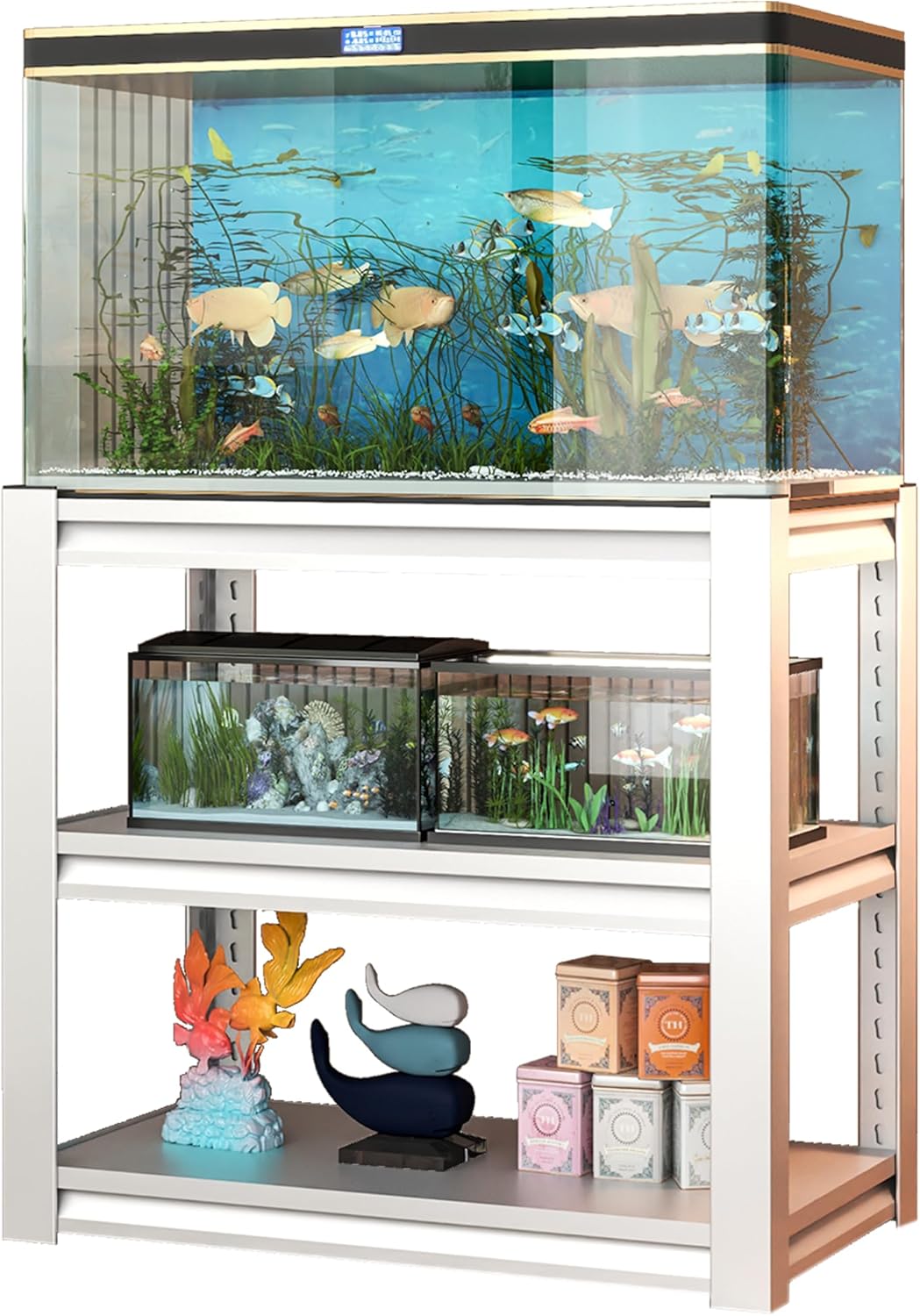 Metal Aquarium Stand with a Adjustable 3-Tier Fish Tank Rack,Tank Not Included,for Home Office(31.5" L x 18" W x 34" H). (White)