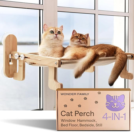 4-in-1 Cat Window Perch for Large Cats – Foldable Adjustable Pet Hammock for Window, Bed, Floor & Sill – Premium Hammock with Reinforced Design