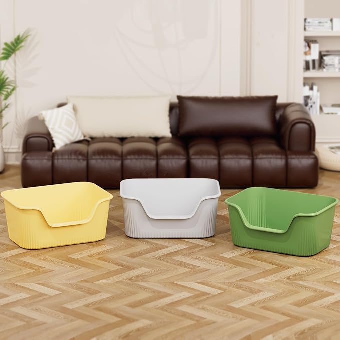 Large Litter Box with High Sides 21.5 * 16.1 * 10.4 inches Big Litter Boxes for Large Cats Easy Clean Open Cat Litter Box, Anti-Splashing&Leak-Proof, Green