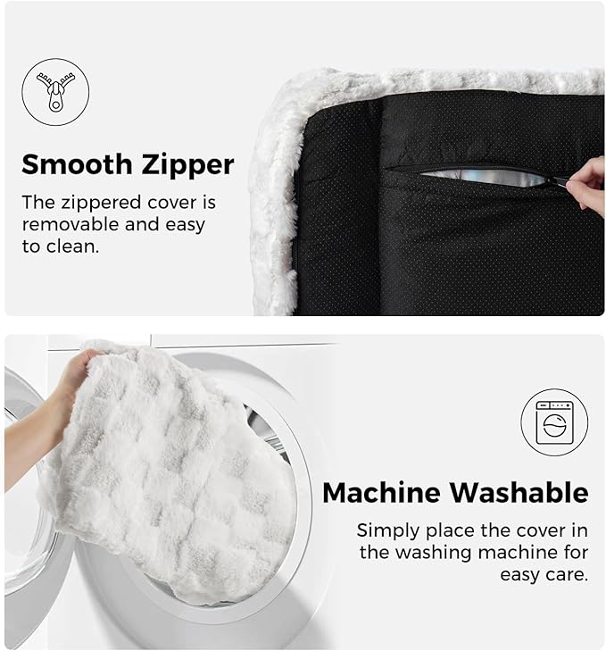 Made4Pets Dog Couch Bed, Soft Faux Fur Checkered Pet Sofa, Comfortable Fluffy Dog Sofa with Supportive Foam, Removable Washable Cover with Non-Slip Base, White, Large