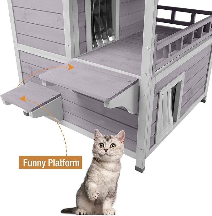GUTINNEEN Outdoor Feral Cat House, Outside Cat Condos Two Story, Rainproof Kitty House for Winter