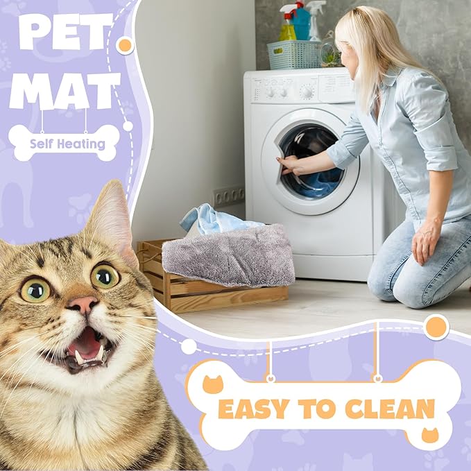 4 Pack Self Warming Cat Bed Pad Self Heating Extra Thermal Cat and Dog Bed Mat 14 x 19.5 Inches Reflects Body Washable Pet Heating Pad Blanket for Cage Indoor Outdoor