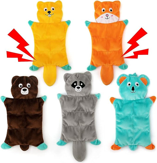 No Stuffing Dog Toys - 5 Pack Squeaky Crinkle Plush Set for Puppy Teething, Durable Chew Toys for Small Medium Dogs, Cute Holiday Pet Toys for Playing Training Reducing Boredom