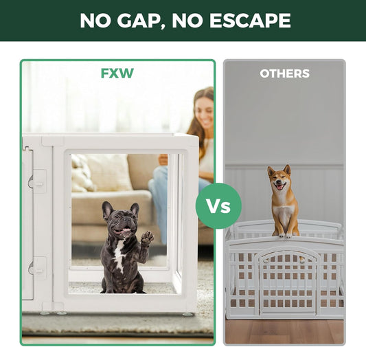 FXW AuraSpace Acrylic Indoor Unleashed Dog Playpen for Small and Medium Dogs, 30 Inch, 16 Panels, White
