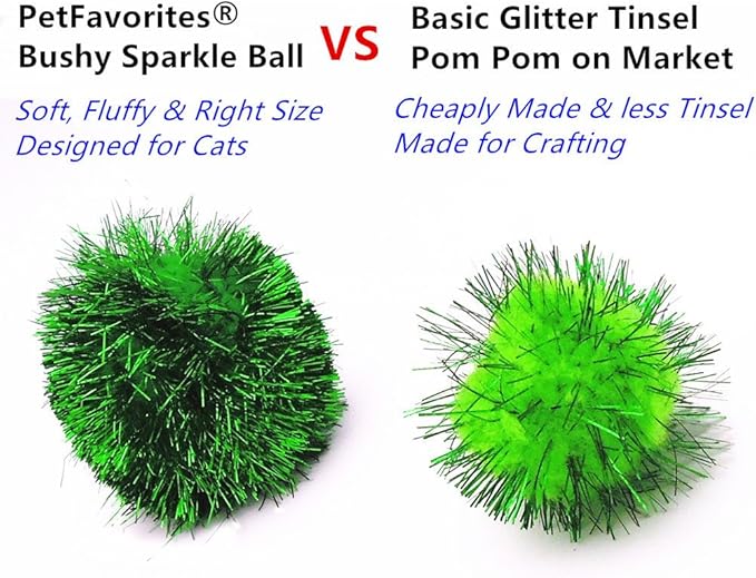 Bushy Sparkle Ball Cat Toy, Interactive Glitter Pom Pom Cat Toy Balls for Kittens, 24 Pack.