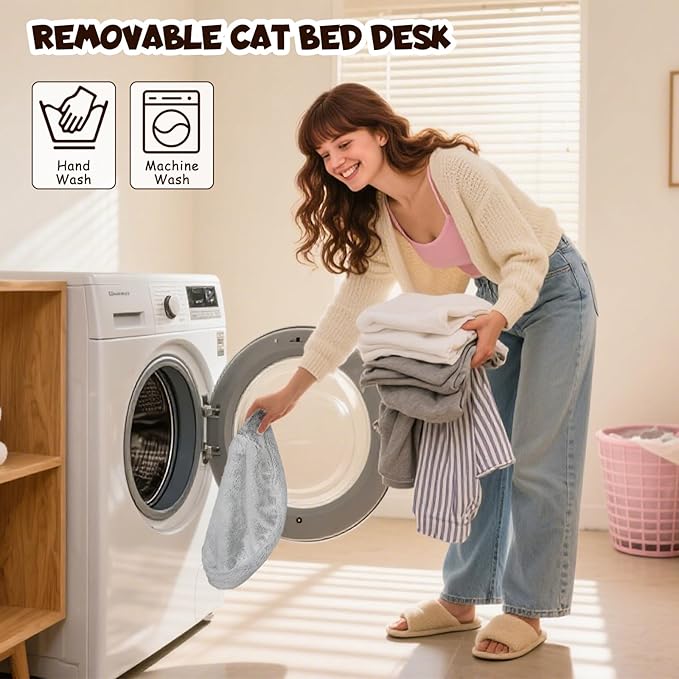 Cat Hammock Bed, 90° Foldable Cat Desk Bed, Adjustable Kitten Beds Up to 44 LBS, Durable Ergonomic Desk Cat's Beds Mount, Washable Soft Fabric Pet Desks Nest Beds for Home, Office, Room and Study