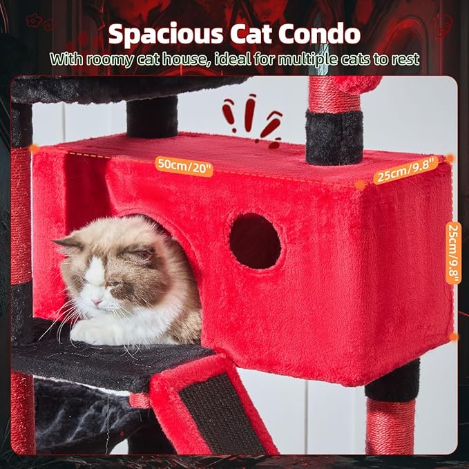 Taoqimiao Cat Tree 57.5-Inch, Cat Tower for Indoor Cats Large Adult, Extra Large Cat Condo, 8 Sisal Scratching Posts, Metal Frame Cozy Hammock, Durable Scratch Board, 2 Top Perches, Jelly Pink MS026P