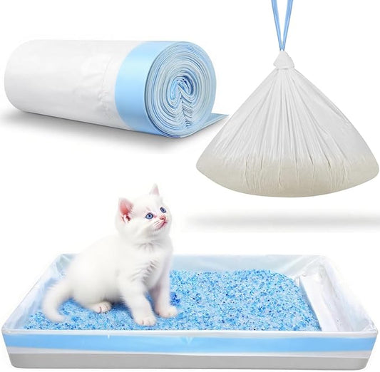 16 Pack Litter Box Liners Compatible with Safe Pets ScoopFree Crystal Pro Cat Litter Box, Large Cat Waste Poop Bags with Drawstring Heavy Duty Tear-free- 37" x 13"(Cardboard NOT Included)