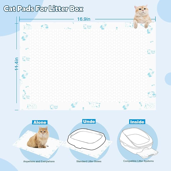 50 Count Cat Pad Refills Super Absorbent Pee Pads for Cats Enhanced Odor Control with Light Scent 16.9" x 11.4" Compatible with Tidy Cats Breeze Litter System