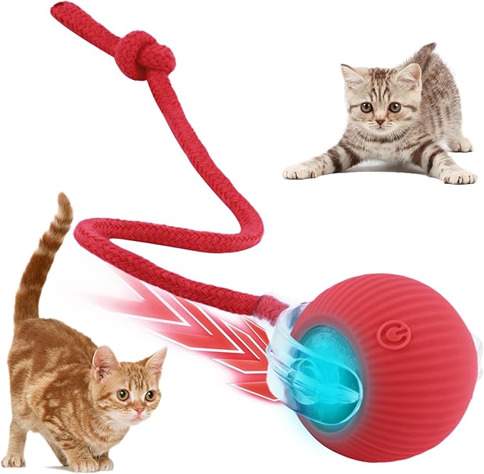 Automatic Rollie Cat Chase Ball Toy - Smart Interactive Pet Toy with 360° Rotating Motion, Rechargeable & Auto-Rolling Electric Ball for Indoor Cats/Dogs - Boredom Relief, Exercise (Red)