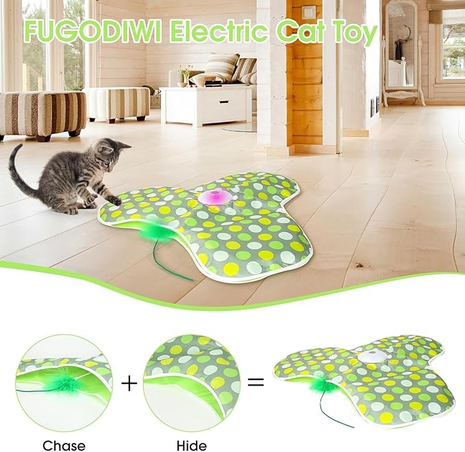 Interactive Cat Toy for Indoor Cats - Automatic Hide & Seek, Motion Activated Feathers, Squeaky Mouse, Touch Activated, USB Rechargeable - Top Bored Cat Toy