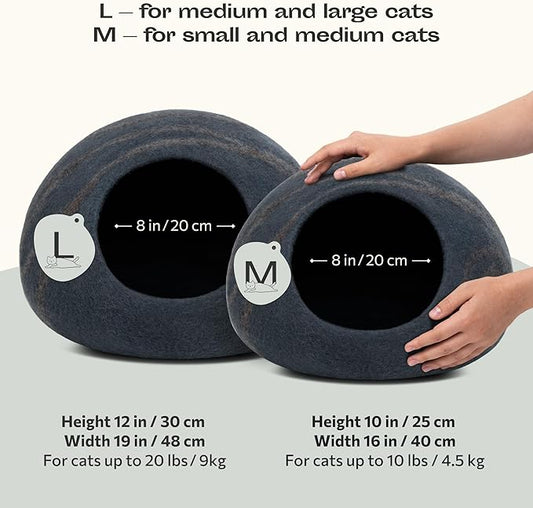 MEOWFIA Cat Cave – Premium Felt Cat Bed for Indoor Cats, Handmade 100% Merino Wool (Medium, Slate Grey)