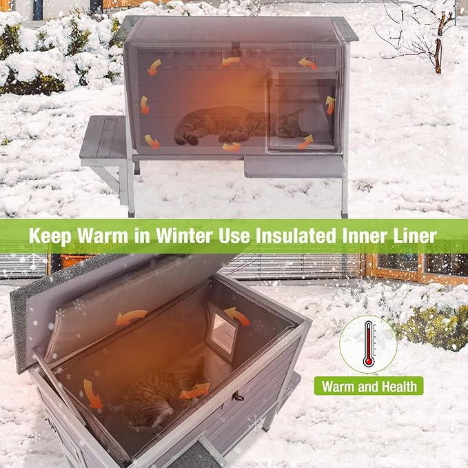 GUTINNEEN Outdoor Cat House Insulated, Kitty House for Winter Weatherproof Feral Cat Shelter