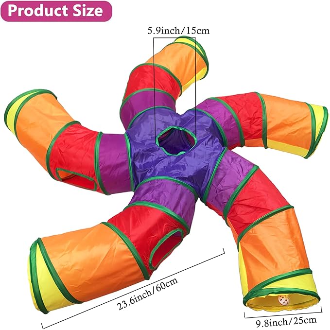 Cat Tunnel Tube for Indoor Cats Large, Upgrade with 6 PeekHole S-Shape 5 Way Collapsible Pet Play Maze Tube Toys Colorful for Cats Kitten Kitty Rabbit