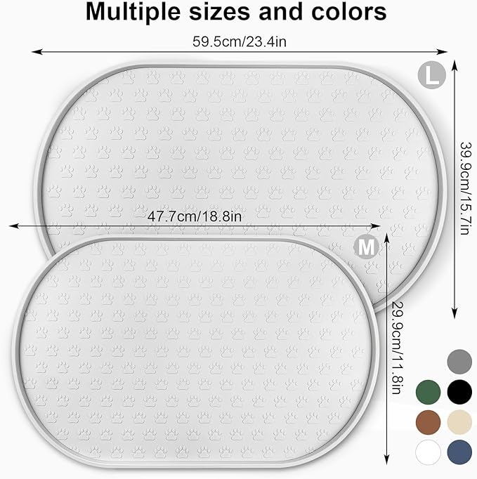 KPWACD Pet Placemat for Dog and Cat, Anti-Slip Waterproof Dogs Feeding Bowl Mat Prevent Food and Water Overflow, Silicone Puppy Dish Mats Suitable for Small Medium Big Pets, White, 24" * 16"