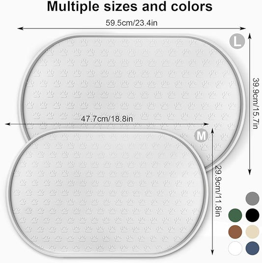 KPWACD Pet Placemat for Dog and Cat, Anti-Slip Waterproof Dogs Feeding Bowl Mat Prevent Food and Water Overflow, Silicone Puppy Dish Mats Suitable for Small Medium Big Pets, White, 24" * 16"