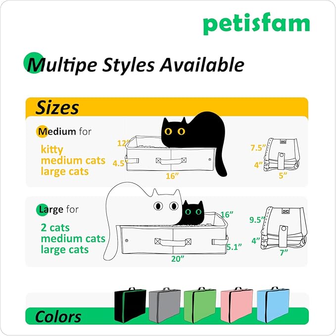 petisfam Portable Travel Litter Box for Cats with Lid to Contain Litter and Odor. Easy to Carry, Clean and Store. Easy for Car Travel, Hotle Stays, Flying with Cats