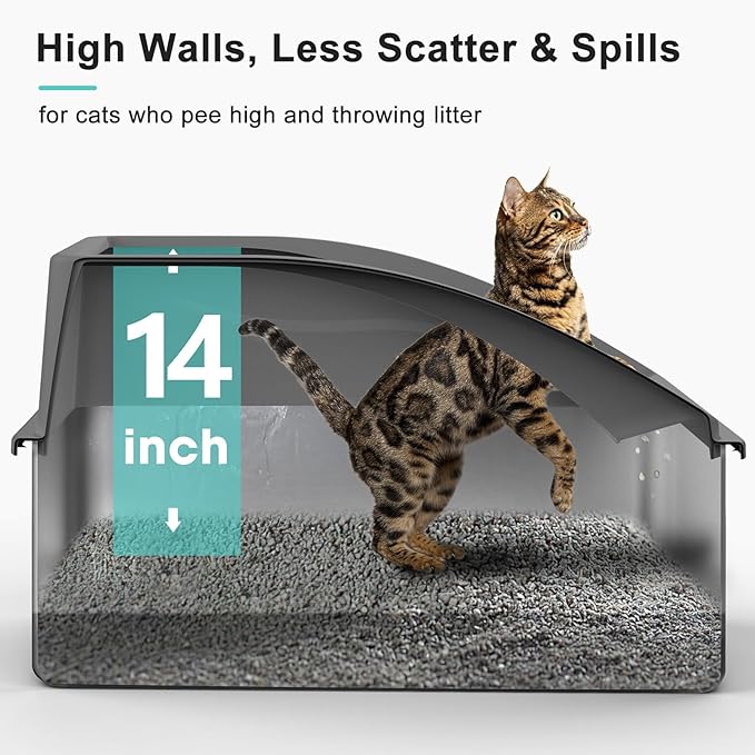 Stainless Steel Litter Box | XL Enclosed Cat Litter Boxes with Lid for Big Cats | High Sided, Anti-Urine Leakage | Non-Stick Bottom & Includes Litter Mat & Metal Scoop (Dark Gray, XX-Large)