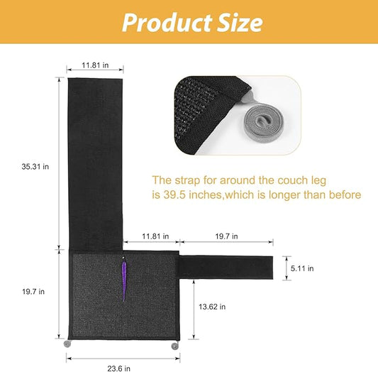 Cat Scratch Couch Protector,Cat Scratch Sofa Armest Cover with Sisal Mat and a Toy for Small Animals Indoor use 23.6’’L*19.7’’W (Black/Right Hand)