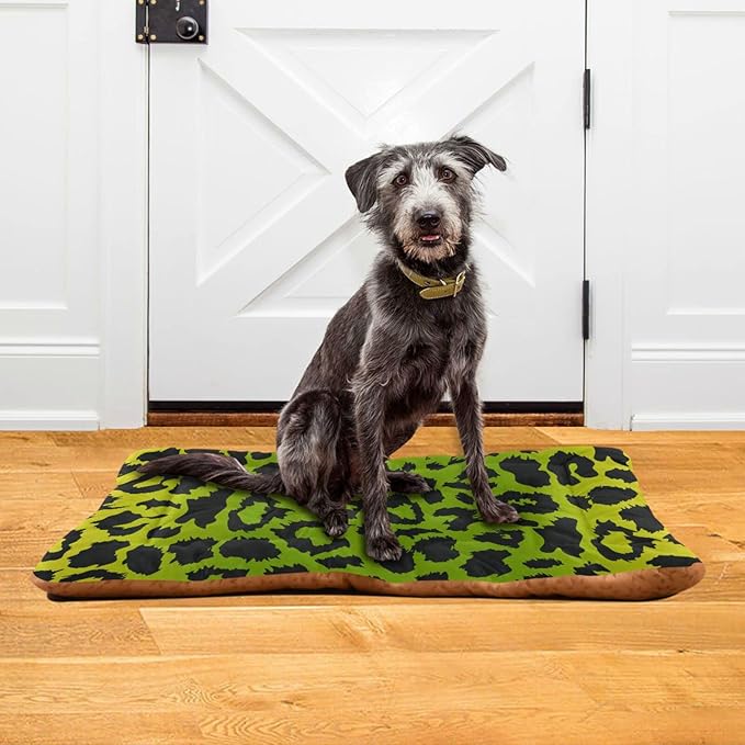 Pet Bed Green Leopard Print Dog Bed Mat Absorbing Non Slip Pad Pet Sleeping Mat for Small, Medium, and Large Dogs Puppy Cat 36 in x 24 in