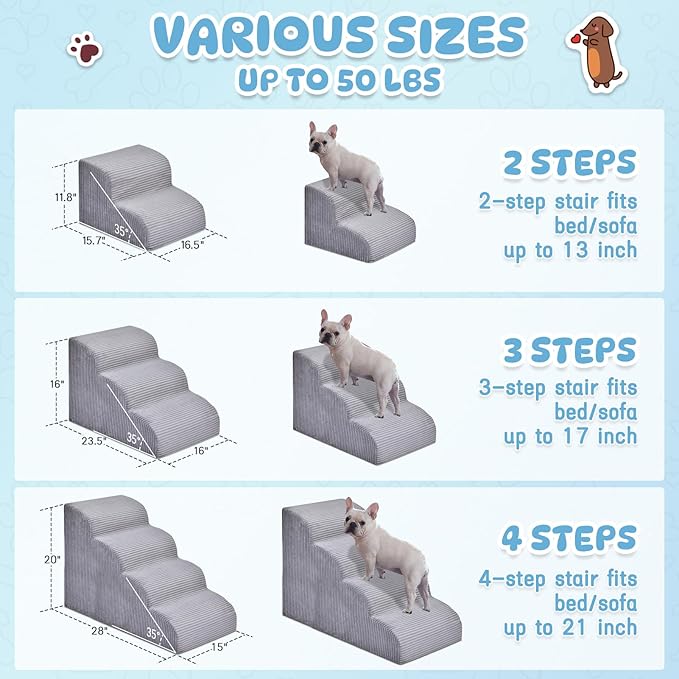 Dog Stairs Steps for High Bed - 2 Steps Pet Steps for Small Dogs and Cats Non-Slip Removable Washable Cover Ramp for Indoor Outdoor Car Couch Sofa(H: 11.8")