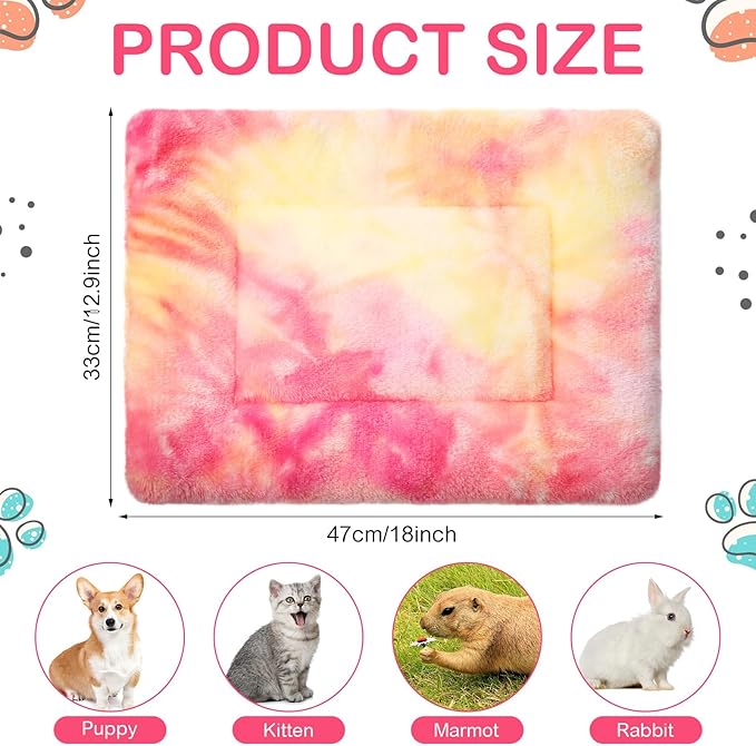 Haull 4 Pcs Waterproof Guinea Pig Bedding Winter Guinea Pig Bed Plush Cage Liners Soft Dog Cat Mat Reversible Winter Cozy Animal Pee Pad Hamster Bed Mat for Bunny(Tie Dyed,13 x 18.5 Inch)