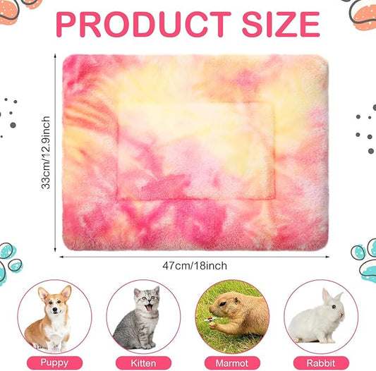 Haull 4 Pcs Waterproof Guinea Pig Bedding Winter Guinea Pig Bed Plush Cage Liners Soft Dog Cat Mat Reversible Winter Cozy Animal Pee Pad Hamster Bed Mat for Bunny(Tie Dyed,13 x 18.5 Inch)